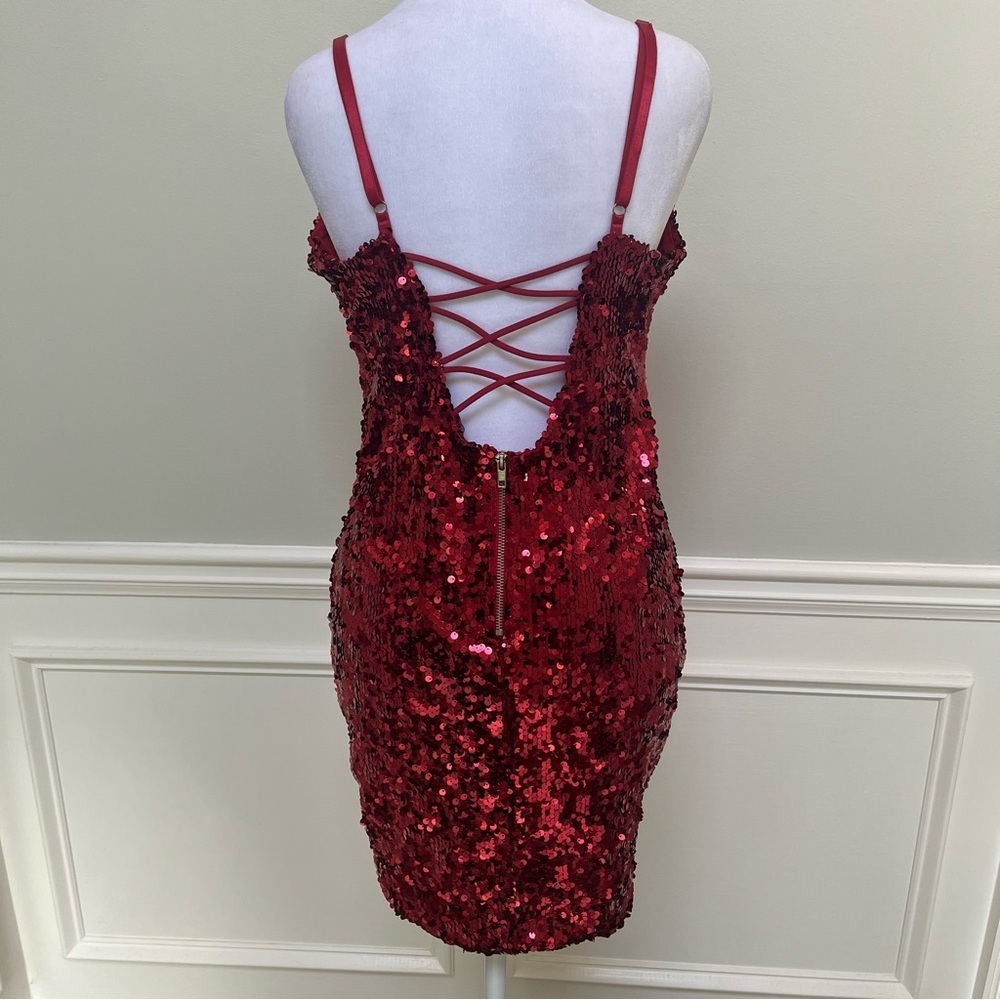 Mind Code Sequin Red Mini Dress M - Picture 3 of 8